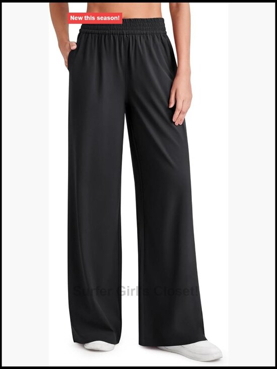 Pants - Lightweight Flowy Wide Leg Palazzo Pants Elastic Waist Summer Travel